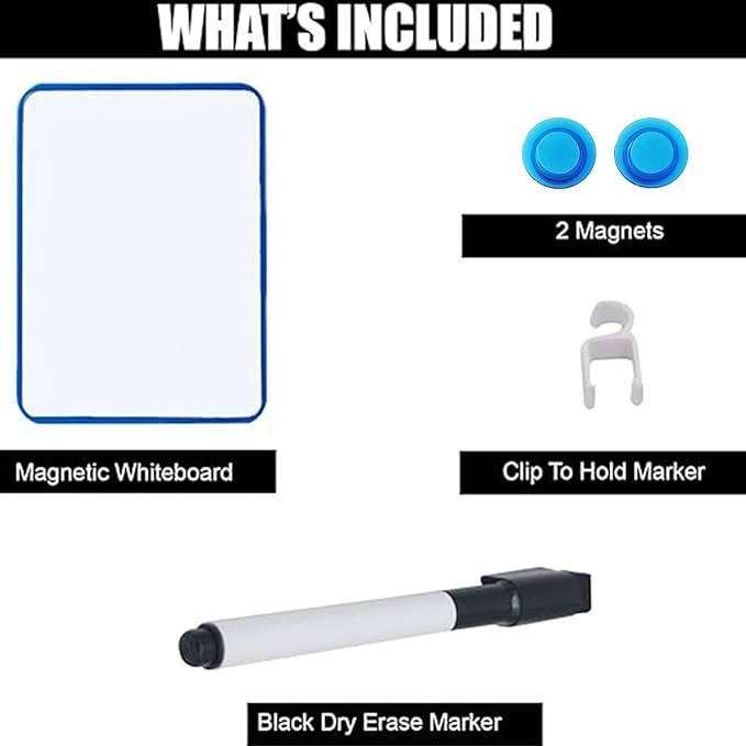 Magnetic Dry Erase Board for School Locker, 6" x 8", Blue Framed with Marker and 2 Magnets - Small Whiteboard for Classroom, Home, Office, Travel