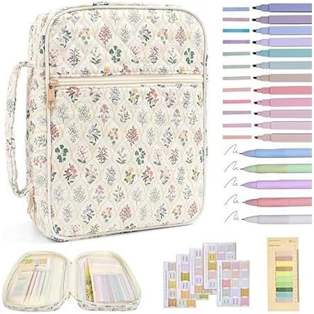 Quilted Bible Cover Case for Women, Elegant Floral Bible Carrying Case with Study Supplies, Large Bible Bag Journaling Kit for Church & Christian Gift