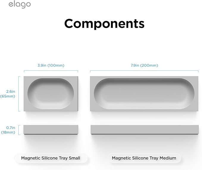 elago Smart Magnetic Desk Mat Pencil Tray – Soft Silicone Organizer for Office Supplies, AirPods, Glasses, Pens – Noise-Free, Washable, Item for Desk Management [Medium-Small Set] (Light Grey)