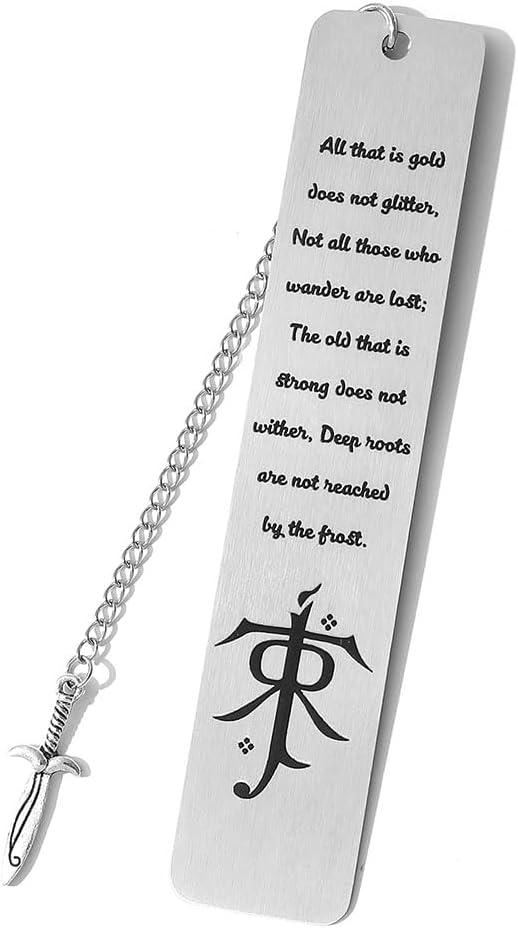 1Pc Fantasy Bookmark Gift Set - Metal Bookmarks with Elvish Leaf Pendant, Sword Charm & Evenstar Engraving, Epic Quotes Carved Jewelry for Book Lovers, Dark Academia Gifts for Readers (Sword)