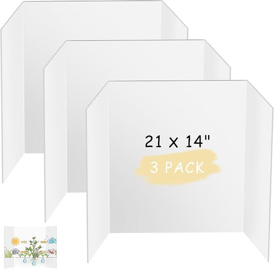 HAUTOCO 3 Pcs Small Trifold Poster Board 21 x 14 inches Tri Fold Presentation Boards White Corrugated Project Boards for Science Fair, School Project, Event Displays, Business