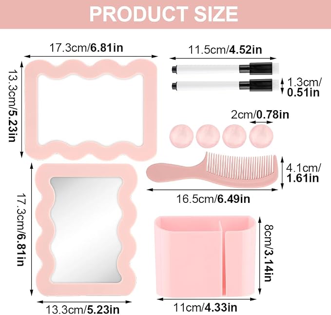 Locker Accessories Kit for Girls, Magnetic Locker Accessories with Mirror, Whiteboard, Pen Holder, Magnets & Dry Erase Markers for School, Office, Organizer Set
