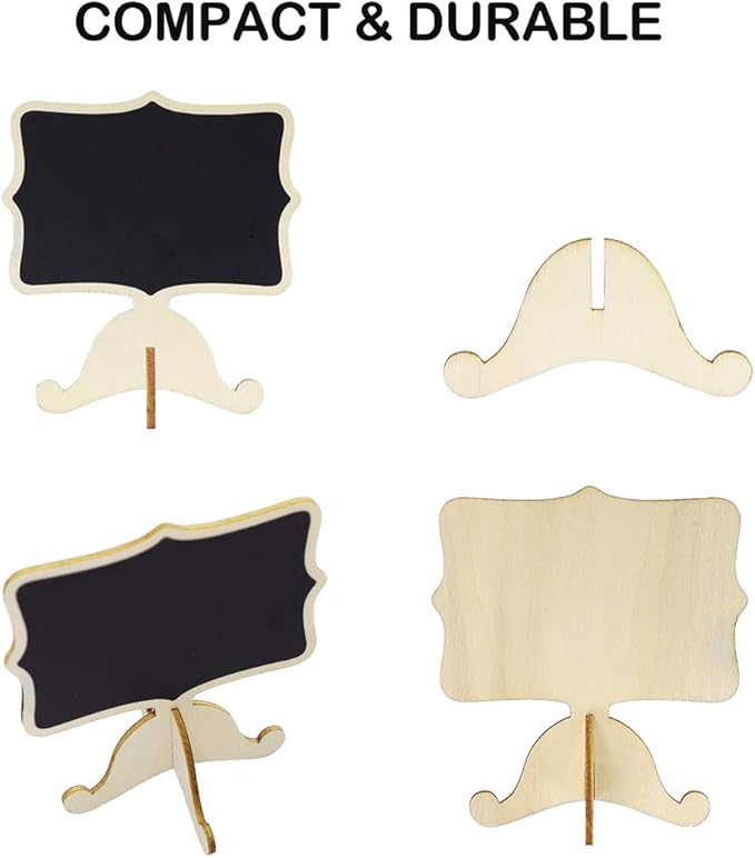 uxcell 8pcs Mini Chalkboards Signs with Support Easel Wood DIY Tag for Weddings Message Board Table Number Reminder Price Tag Beige