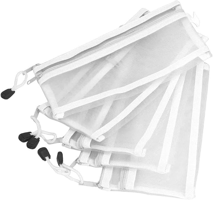 10Pcs Double Layer Mesh File Pouches – Nylon Zipper Bags for A6 Paper Storage, Organize Office Supplies Cosmetics Travel 20.5 x 12 cm(White)