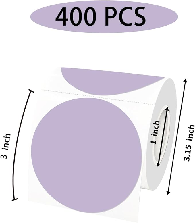 STARLIBOO Thermal Labels 3 inch, Round Thermal Printer Labels, Circle Direct Thermal Stickers for DIY Logo Design, Shipping, Name Tag, Compatible with Rollo&MUNBYN (Pale Purple)