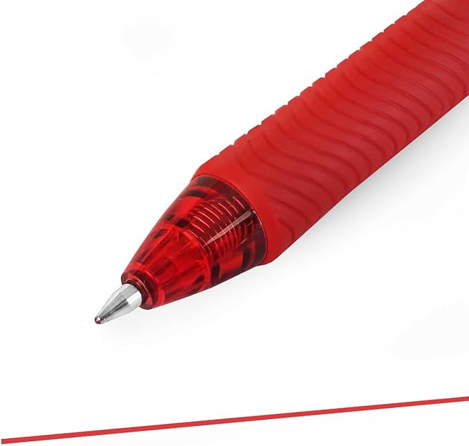 EnerGel Pentel X Retractable Liquid Gel Pen (0.7mm) Metal Tip, Red Ink, Box of 12 (BL107-B)