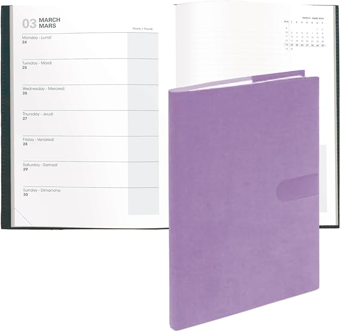 Quo Vadis 2026 Note - Bi-Lingual (EN/FR) - Weekly/Monthly Planner - 16 Months, Sept. 2024 to Dec. 2026 - 6" x 8 1/4" - Smooth Faux Suede Texas Violet Cover - A Modern Design for Journaling and Detailed Planning