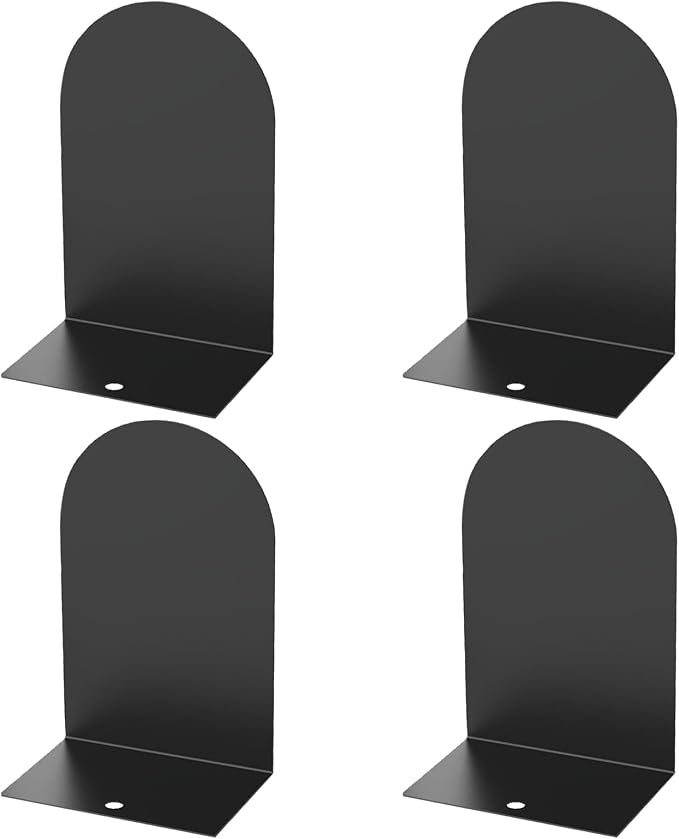 MerryNine Metal Book Ends, 4 Pack Black Bookends for Shelves, Book Holder for Heavy Books, Book End for Kids Books, Decoration Bookend for Home Office