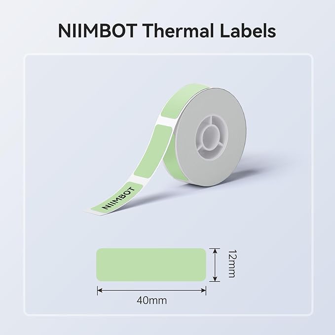 NIIMBOT Label Maker Tape for D11/D110/D101 Label Maker, 12 x 40 mm (0.47'' x 1.57'') for Home Office Labeling Tape Replacement, Green
