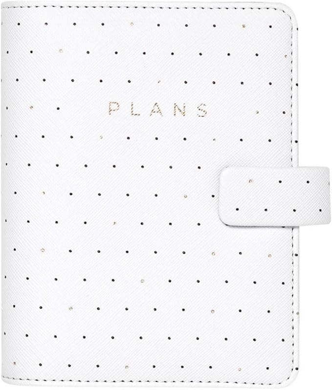 Filofax Moonlight Organizer, Pocket Size, White - Leather-Look, Gold Accents, Six Rings, Week-to-View Calendar Diary, Multilingual, 2025 (C022650-25)