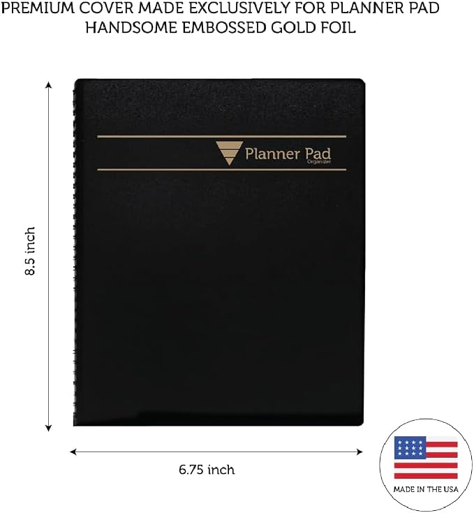 Planner Pad Spiral Bound January-December 2026/ Calender Year 6 3/4" x 8 1/2" Medium 3-Tier Funnel Down 12 Month Organizer, Black Cover/Black Ink