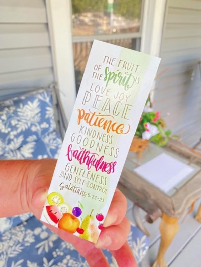 50 Count The Fruit of The Spirit Bookmarks for Men, Women, Kids. 2" x 6" with A Glossy Finish. Thick Cardstock. A Nice Religious Bookmark for Church Or Sunday School. Mother's Day, Galations 5:22-23