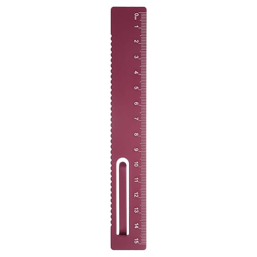 HARFINGTON Straight Ruler 15cm Metric Metal Aluminum Alloy Measuring Bookmark Clip Ruler Scale Tool for Measure Study Reading Classroom Office, Dark Red
