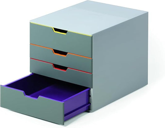 Durable Varicolor 4 Drawer Unit - Gray Desktop Drawer Set with 4 Color Coded Draws - Letter to Folio Size Files - Perfect for Storing Documents and Paper Work