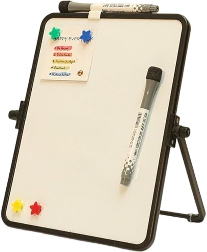 Double-Sided Magnetic Whiteboard - 17×21.3cm (6.7×8.4in) with Stand | Includes 2 Dry Erase Markers & 4 Magnets | Portable Desktop Board for Office Home School (Black)