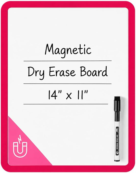 Mr. Pen- Dry Erase Board, 14” x 11” with a Black Dry Erase Marker, Red Frame, Small Mini White Board for Students, Fridge, Wall, Locker, Includes Double Sided Tapes