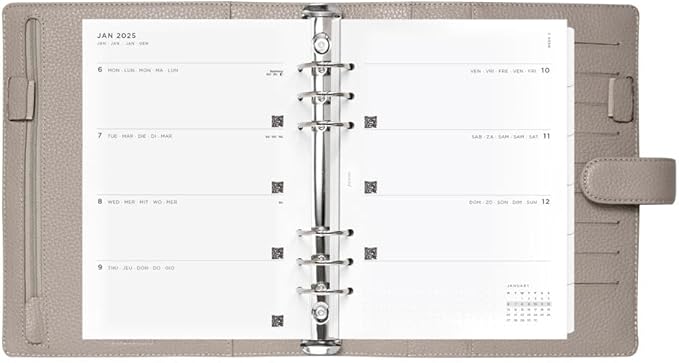 Filofax Norfolk Organizer, A5 Size, Taupe - Soft, Full-Grain Leather, Six Rings, Week-to-View Calendar Diary, Multilingual, 2025 (C022643-25)
