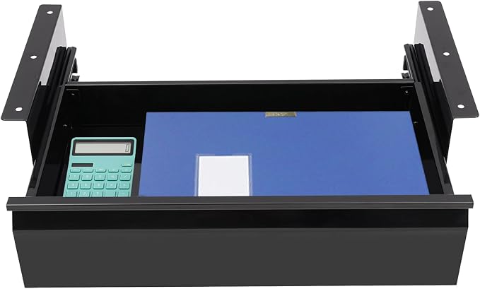 16 Inch Under Desk Mounted Sliding Pull-out Drawer Storage for Sit Stand Workstation Office(Applicable Table Thickness: 0.79in) Black