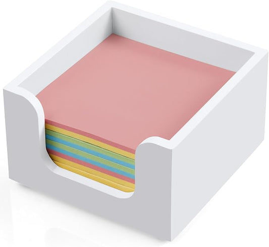 Bivvclaz Wood Sticky Note Holder, 3 x 3 Inch Post It Note Dispenser for Office Desk Accessories, Self Stick Note Pad Holder, Memo Pad Holder Dispenser Organizer for School Office Desk Supplies, White