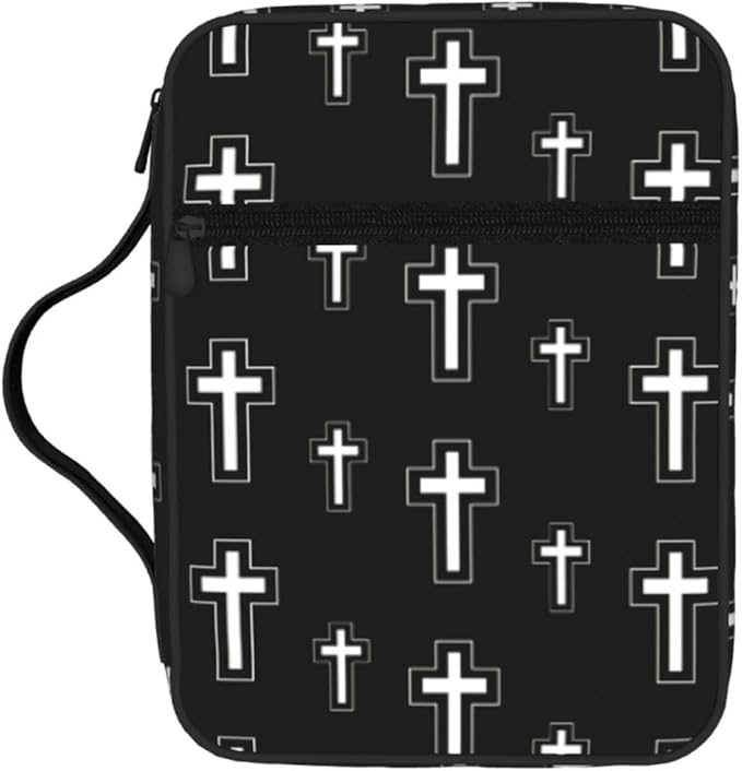 Christian Religion Cross Black and White Bible Cover Case Carrying Book Protector Case Bible Study Supplies Accessories Holder Case Christian Gift for Women Men