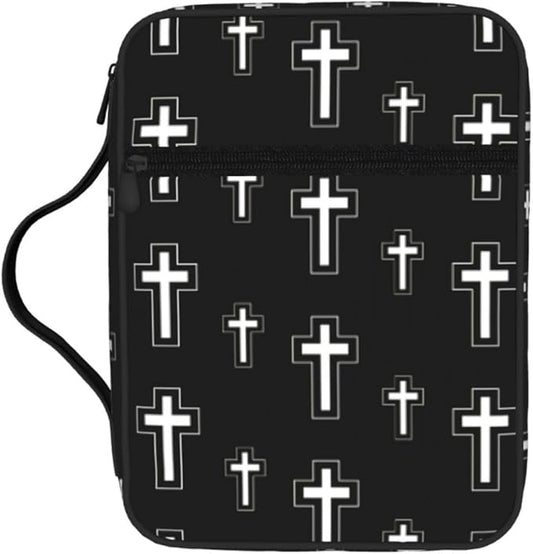 Christian Religion Cross Black and White Bible Cover Case Carrying Book Protector Case Bible Study Supplies Accessories Holder Case Christian Gift for Women Men