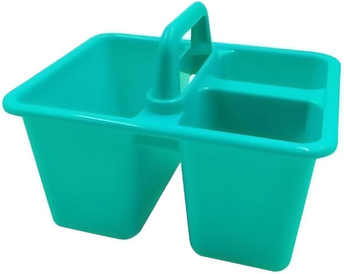 Mini Supply Caddy, School and Art Storage Organizer, 4 Pack Plastic Storage Bins in Bright Colors, Purple, Pink, Blue, Turquoise Plus Bonus Item.