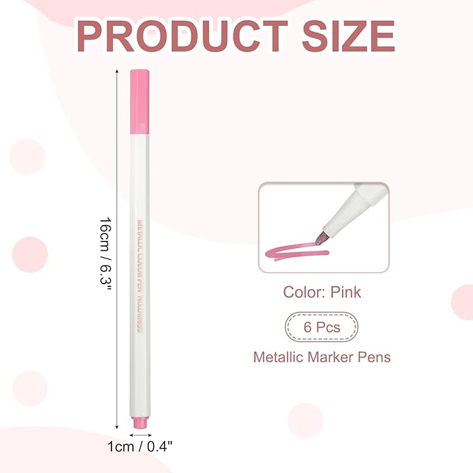 PATIKIL Metallic Marker Pens, 6Pcs Permanent Markers Medium Tip Quick Dry Paint Pen on Plastic Wood Stone Glass Canvas DIY Crafts Art Supplies for Drawing Writing Marking, Pink