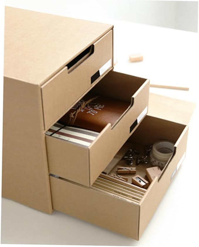 NUOBESTY Office Desk Organizers Kraft Paper Storage Bin Drawer Type Stationery Container Document Holder