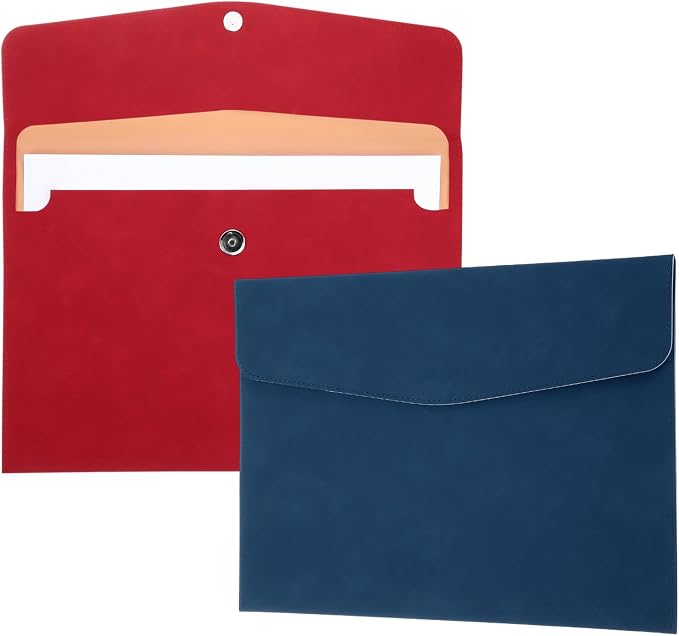 PATIKIL 2Pcs PU Leather File Folders, 13x9 A4 Document Holder Waterproof Envelope Folder with Snap Closure, Portable Portfolio Organizer Case for Paper Receipt, Red/Blue