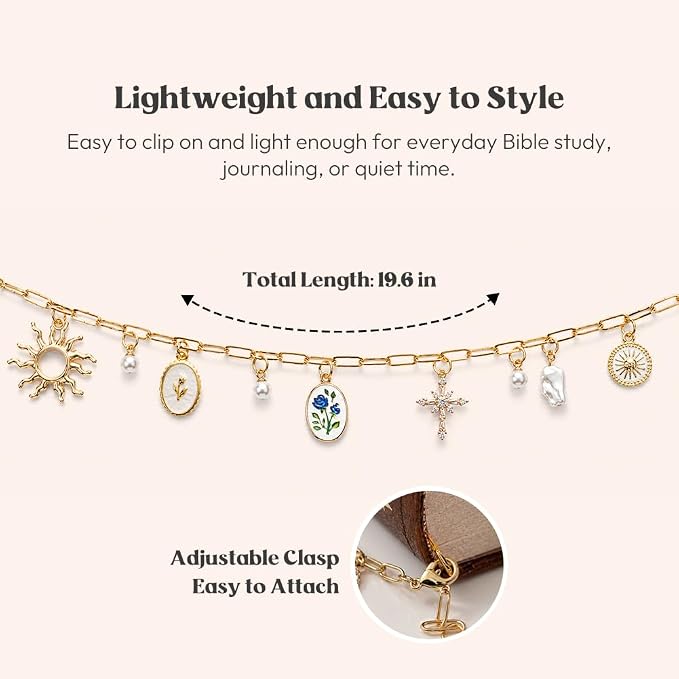 Kaciola Bible Charms Chain with 4PCS Planner Charms for Bible Study, Book Spine Bookmark, Journal Accessory, Unique Faith Jewelry Gift for Women (SJ-06)