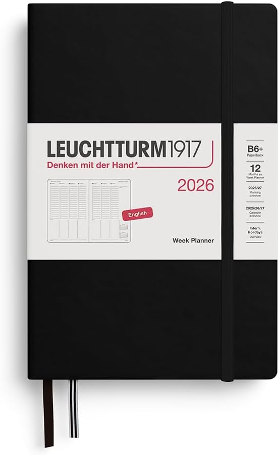 LEUCHTTURM1917 - Week Planner 2026, Hardcover, Paperback (B6+), Black (Jan 1 - Dec 31, 2026)