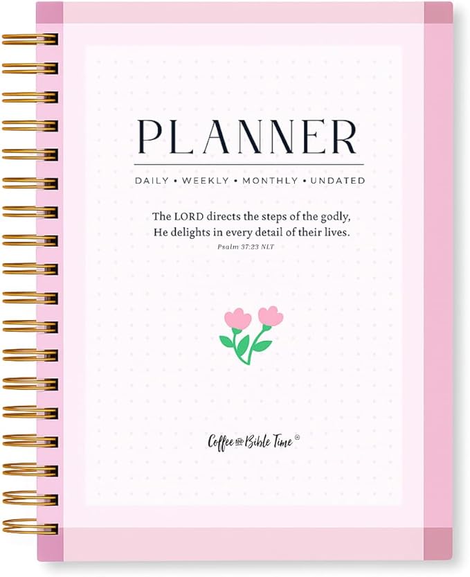 Coffee and Bible Time Undated Christian Calendar Planner – Inspirational Bible Verses, Faith-Based Spiral Monthly Planner for Women, Scripture & Prayer Organization