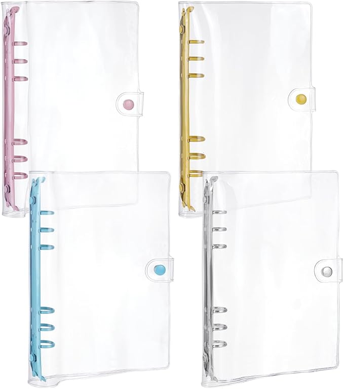 FINGERINSPIRE 4Pcs A5 Transparent Soft PVC 6-Ring Binder Cover 4Color Soft Notebook Planner Folder PVC Covers Binder 6-Hole Binders Notebook Covers Refillable Ring Binders Folder for Cover Protection