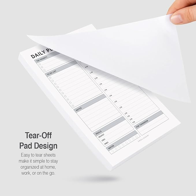 Daily Planner Notepad, 5.5 x 8.5" Tear-Off Pad – 70 Undated Sheets Focus-Enhancing Desktop Organizer with Hourly Schedule, To-Do List for Work, School (White, Checkbox, 1 Pack)