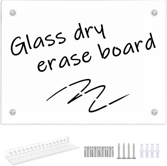 TORASO Glass Whiteboard, Dry Erase White Board, 11.8" x 15.7" Small Glass Board for Home Kitchen, Office, Frameless, Brilliance White(BB-WH-3040)