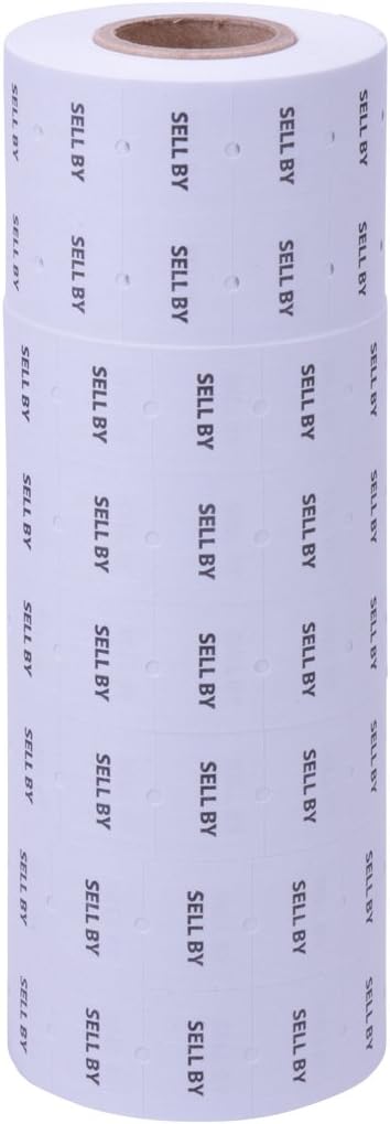 White with Black "Sell by" Labels to fit Towa®GL/ SpeedyMark4/ Halmark Model "L" Price Guns 16 Pack (Free Ink Roll Included)