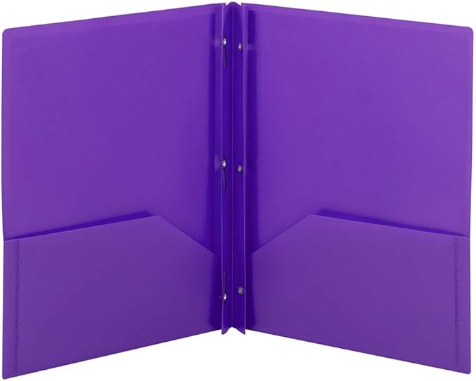Smead Poly Two-Pocket Folder, Three-Hole Punch Prong Fasteners, Letter Size, Purple, 3 per Pack (87734)