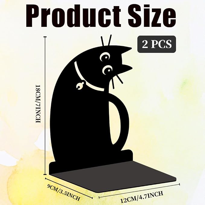 Cute Office Decor Metal Bookends for Shelves, Adorable Black Cat Decor Book Ends Decorative for Home and Office Desk Bookshelf Decor Cat Lover Gifts for Women & Book Enthusiasts