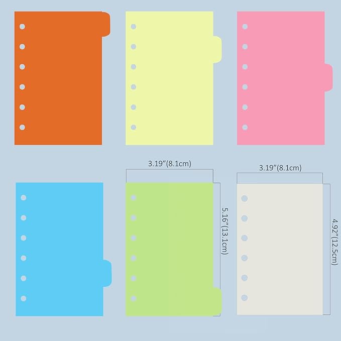 Harphia A7 6 Holes Binder Refill Value Set, 90sheets Plain Blank Loose Leaf Paper with Stickers and dividers, Planner Inserts with Binder Pockets for A7 Binder 6 Holes refillable Notebook,005dA7blank