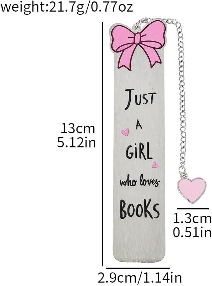 Pink Bow Metal Bookmark Gift Silver Chain Pendant with Bow for Women's Christmas Gift Book Lover Book Accessories School Supplies Office Stationery (Bow Bookmark 4PCS)
