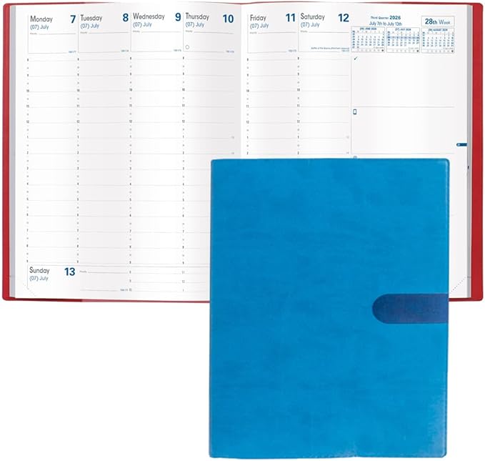Quo Vadis 2026 President - Weekly Planner - 13 Months, Dec. to Dec. - 8 1/4 x 10 5/8" - Smooth Faux Suede Texas Blue Cover- Time Management Appointment Organizer