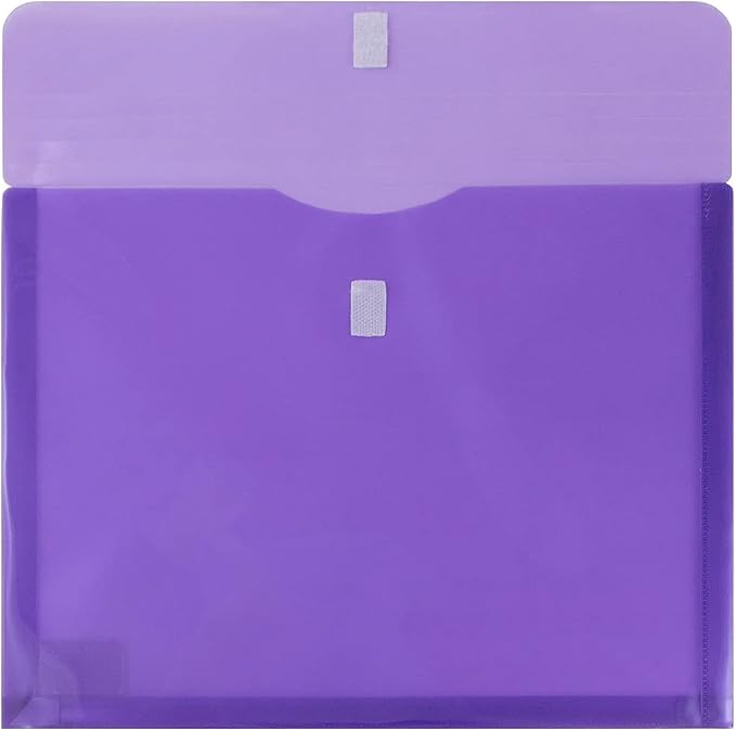 JAM PAPER Plastic Expansion Envelopes with Hook & Loop Closure - Letter Booklet - 9 3/4 x 13 with 1 Inch Expansion - Purple - 12/Pack