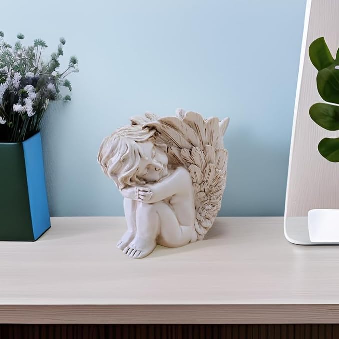 Angel Figurine Pen Holder - Cute Desk Organizer & Decorative Pencil Cup, Unique Office Desk Accessories for Women Gift(White Resin)