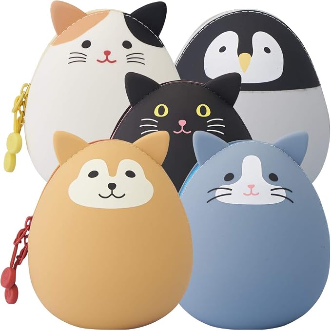 LIHIT LAB PuniLabo Zipper Pouch, Egg-Shaped, Calico Cat (A7782-7), Medium: 2.2 Ã— 2.4 inches