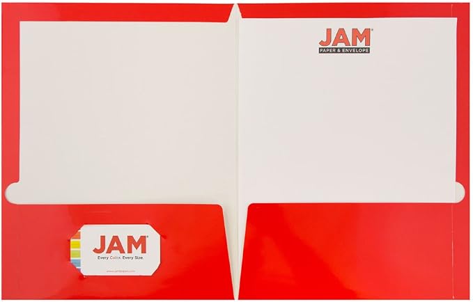 JAM PAPER Laminated Two Pocket Glossy School Folders - Letter Size - High Gloss Red - Bulk 100/Box