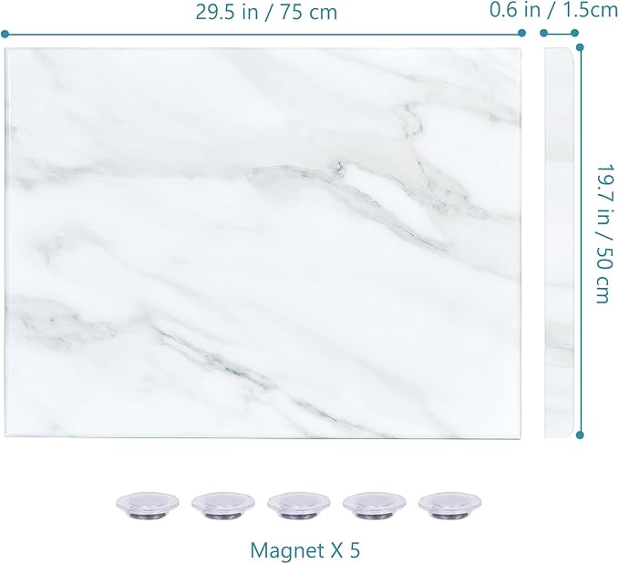 Marble Print Magnetic Dry Erase Board, 29.5x19.7 inches Decorative White Board for Wall with Design, Frameless Dry Erase Board for Wall, Magnets Included（DLS,5075,1pc）