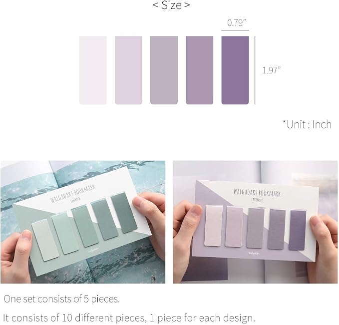Monolike Magnetic Bookmarks Lavender + Emerald, 10 Pieces