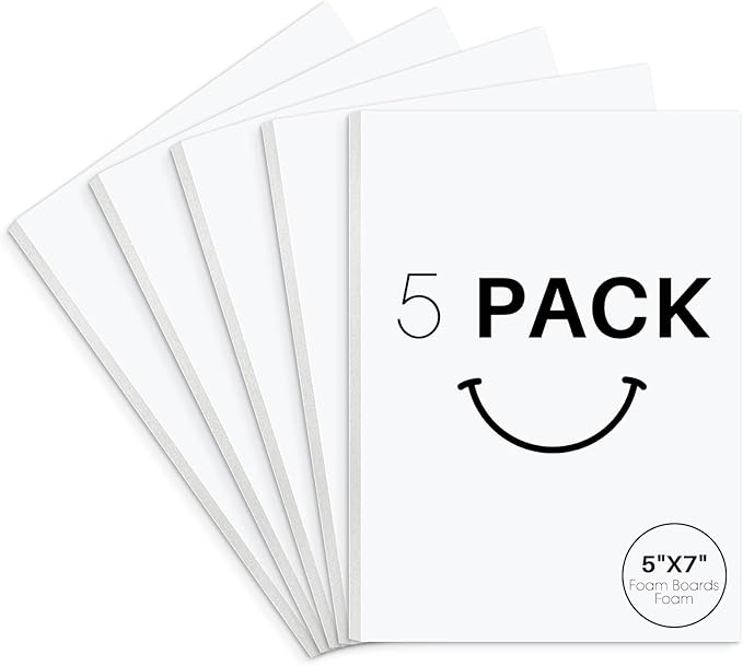 Golden State Art, Acid Free 5 Pack 5x7 White Foam Boards Foam Core Poster Board, 1/8'' Thick Polystyrene Foam Sheet for Projects, Mounting, Crafts, Art and Presentations