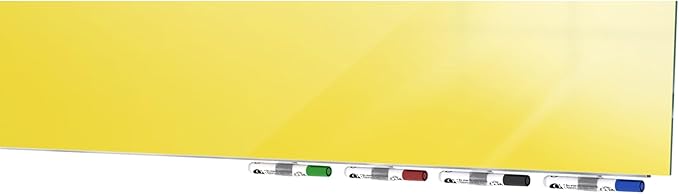 Aria 4'H x 5'W Magnetic Low Profile 1/4" Glass Whiteboard - Horizontal Yellow - 4 Rare Earth Magnets, 4 Markers and Eraser