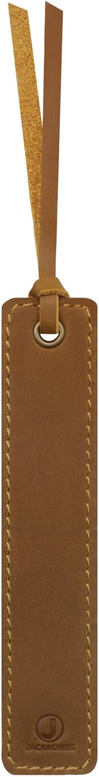 Jack&Chris Genuine Leather Bookmark, Thin Handmade Stitched Bookmarks for Women Men, Classic Style Book Accessories Gifts for Book Lovers Students Writers Readers Teens Adults, Light Brown